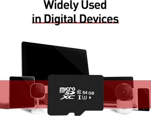 بطاقة ذاكرة Micro SD بسعة 64 جيجابايت عالية التحمل، بطاقة ذاكرة SDXC فئة 10 عالية السرعة تصل إلى 80 ميجابايت/ثانية، مساحة تخزين موسعة للهواتف الذكية التي تعمل بنظام Android والأجهزة اللوحية ونينتندو سويتش وكاميرا المراقبة وكاميرا Gopro (أسود) in Kuwait
