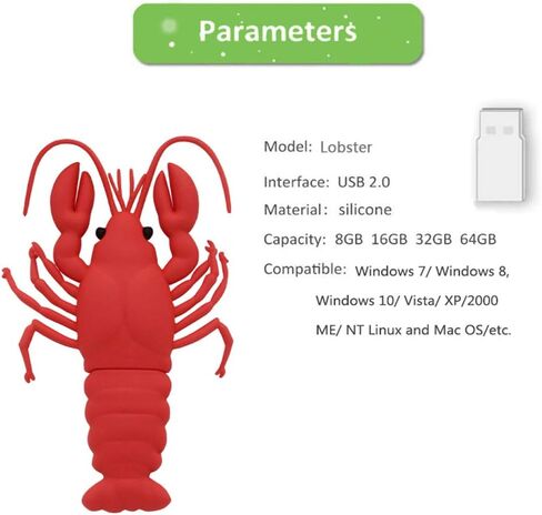 محرك أقراص فلاش USB 2.0 بسعة 32 جيجابايت، عصا ذاكرة USB - محرك إبهام كرتوني محرك قلم جراد البحر الأحمر - محرك أقراص FEBNISCTE ثلاثي الأبعاد على شكل حيوان in Kuwait