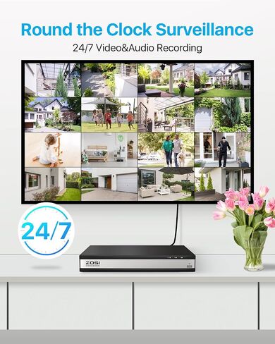 نظام كاميرا ZOSI 4K 16CH Spotlight PoE الأمني، 12 قطعة 4K 8MP كاميرات IP PoE داخلية وخارجية، صوت ثنائي الاتجاه وصفارات الإنذار، رؤية ليلية، اكتشاف الإنسان، 16CH 8MP NVR مع محرك أقراص ثابتة 4 تيرابايت للتسجيل المنزلي 24/7 in Saudi Arabia