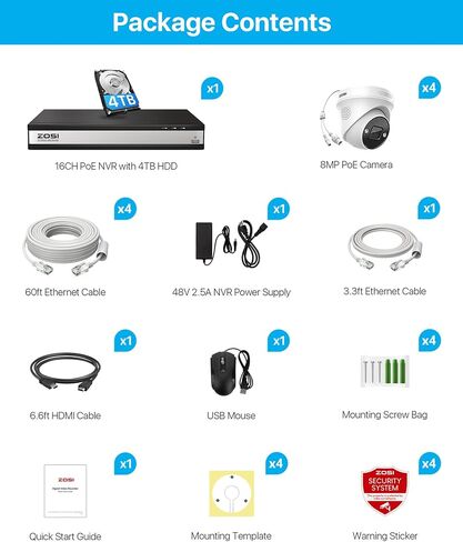 نظام كاميرا ZOSI 4K 16CH Spotlight PoE الأمني، 12 قطعة 4K 8MP كاميرات IP PoE داخلية وخارجية، صوت ثنائي الاتجاه وصفارات الإنذار، رؤية ليلية، اكتشاف الإنسان، 16CH 8MP NVR مع محرك أقراص ثابتة 4 تيرابايت للتسجيل المنزلي 24/7 in Saudi Arabia