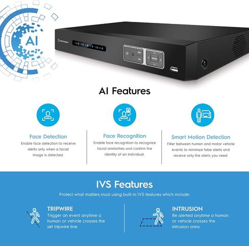 مسجل نظام كاميرا أمان Amcrest 4K UltraHD 16 قناة AI DVR، مسجل فيديو أمان 8 ميجابكسل لكاميرات الأمان التناظرية وكاميرات Amcrest IP، مسجل فيديو رقمي ذكي AI، محرك أقراص ثابتة 3 تيرابايت مثبت مسبقًا (AMDV5116-3TB) in Kuwait