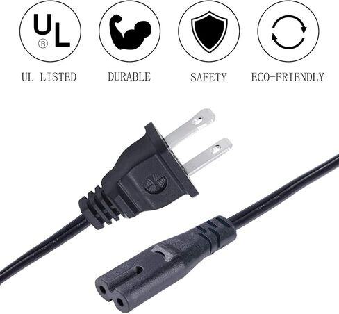 سلك طاقة ذو شوكتين مدرج في قائمة UL لنظام صوت بلوتوث JBL partybox 100 300 المحمول، RCA-TV L40FHD41YX9 276044 L32HD31YX13 L32HD31YX16 سلك طاقة 8 أقدام بديل C7 كابل تيار متردد in Saudi Arabia