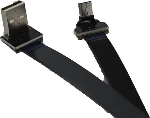 Long Flat Slim Thin Ribbon Micro USB Male 90 Degree Angled to Standard USB A Male 90 Degree Angled for sync and Charging Black (40CM Micro USB 1 to Standard USB A Down) in Kuwait
