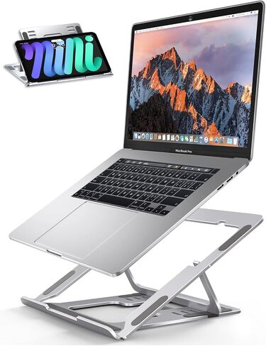 حامل لاب توب للمكتب، حامل مريح قابل للتعديل لجهاز ماك بوك برو/اير، حامل كمبيوتر محمول قابل للطي للابتوب، حامل لابتوب مزدوج الاستخدام من الالومنيوم لجميع اجهزة النوت بوك 10-15.6 انش وجميع اجهزة التابلت in Kuwait