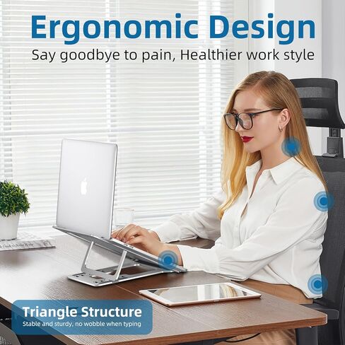 حامل لاب توب للمكتب، حامل مريح قابل للتعديل لجهاز ماك بوك برو/اير، حامل كمبيوتر محمول قابل للطي للابتوب، حامل لابتوب مزدوج الاستخدام من الالومنيوم لجميع اجهزة النوت بوك 10-15.6 انش وجميع اجهزة التابلت in Kuwait