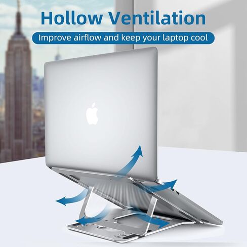 حامل لاب توب للمكتب، حامل مريح قابل للتعديل لجهاز ماك بوك برو/اير، حامل كمبيوتر محمول قابل للطي للابتوب، حامل لابتوب مزدوج الاستخدام من الالومنيوم لجميع اجهزة النوت بوك 10-15.6 انش وجميع اجهزة التابلت in Kuwait
