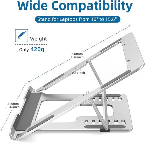 حامل لاب توب للمكتب، حامل مريح قابل للتعديل لجهاز ماك بوك برو/اير، حامل كمبيوتر محمول قابل للطي للابتوب، حامل لابتوب مزدوج الاستخدام من الالومنيوم لجميع اجهزة النوت بوك 10-15.6 انش وجميع اجهزة التابلت in Kuwait