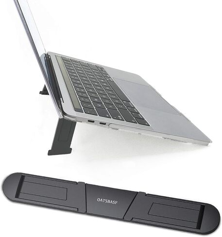 Portable Travel Laptop Stand Black for 12-17" Laptop/Tablet - Adjustable, Ventilated, Lightweight, and Ergonomic, Adhesive Invisible Keyboard Lift, Small Laptop Cooling Stand to Keep Cooler in Saudi Arabia