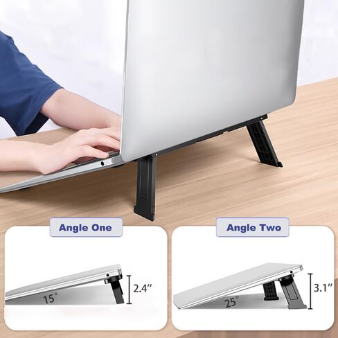 Portable Travel Laptop Stand Black for 12-17" Laptop/Tablet - Adjustable, Ventilated, Lightweight, and Ergonomic, Adhesive Invisible Keyboard Lift, Small Laptop Cooling Stand to Keep Cooler in Saudi Arabia