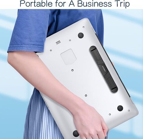 Portable Travel Laptop Stand Black for 12-17" Laptop/Tablet - Adjustable, Ventilated, Lightweight, and Ergonomic, Adhesive Invisible Keyboard Lift, Small Laptop Cooling Stand to Keep Cooler in Saudi Arabia