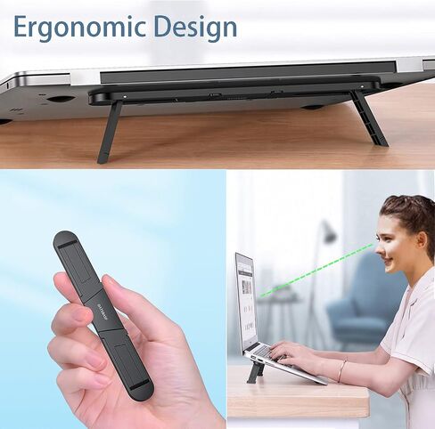 Portable Travel Laptop Stand Black for 12-17" Laptop/Tablet - Adjustable, Ventilated, Lightweight, and Ergonomic, Adhesive Invisible Keyboard Lift, Small Laptop Cooling Stand to Keep Cooler in Saudi Arabia