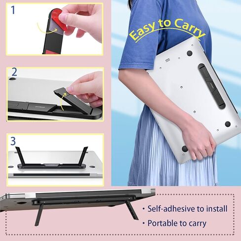 Portable Travel Laptop Stand Black for 12-17" Laptop/Tablet - Adjustable, Ventilated, Lightweight, and Ergonomic, Adhesive Invisible Keyboard Lift, Small Laptop Cooling Stand to Keep Cooler in Saudi Arabia
