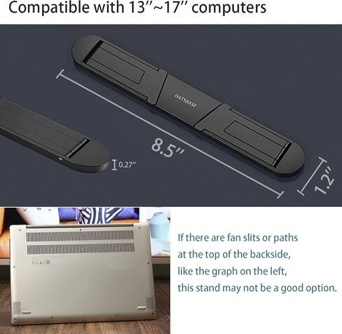 Portable Travel Laptop Stand Black for 12-17" Laptop/Tablet - Adjustable, Ventilated, Lightweight, and Ergonomic, Adhesive Invisible Keyboard Lift, Small Laptop Cooling Stand to Keep Cooler in Saudi Arabia