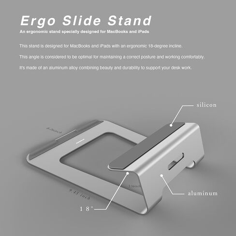 أميسوبا | ElgoSlideStand لأجهزة MacBook وiPad | حامل كمبيوتر محمول من الألومنيوم مريح (رمادي فلكي) in Kuwait
