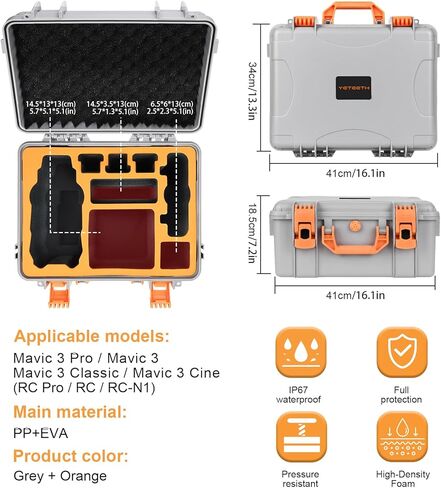 يتيث حافظة صلبة لدي جيه اي مافيك 3 برو، شنطة حمل مقاومة للماء والضغط متوافقة مع دي جيه اي مافيك 3 برو/سين/مافيك 3/كلاسيك/دي جيه اي ار سي برو/ار سي/نظارات 2/انتيجرا/دي جيه اي موشن/موشن 2, رمادي in Kuwait