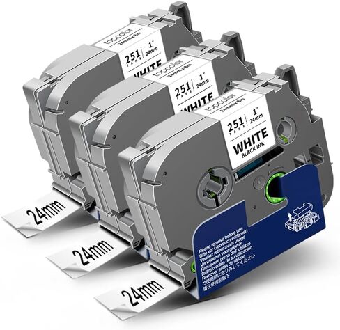 شريط ملصقات Topcolor 3 عبوات PT-D610BT 24 مم 0.94 بوصة أبيض مصفح متوافق مع Brother Tze-251 Tze251 Tz-251 Tz251 24 مم Tze P Touch Tz 1 بوصة شريط أبيض لـ PTD600 PTP710BT PTD600VP PTP700 PTP750W in Kuwait