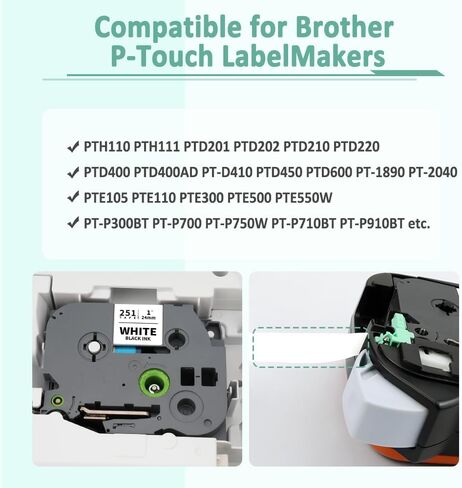 شريط ملصقات Topcolor 3 عبوات PT-D610BT 24 مم 0.94 بوصة أبيض مصفح متوافق مع Brother Tze-251 Tze251 Tz-251 Tz251 24 مم Tze P Touch Tz 1 بوصة شريط أبيض لـ PTD600 PTP710BT PTD600VP PTP700 PTP750W in Kuwait