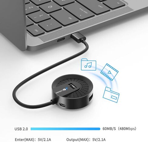 Madevil 4-Port USB Hub Ultra-Light Portable Data Hub 4-in-1 USB 2.0 Charging Hub Compact Multiport Hub with 1.5M Extended USB Power Cable Universally Compatible with Phones, Tablets & More (White) in Kuwait