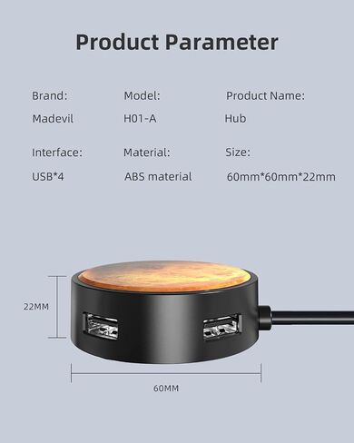 Madevil 4-Port USB Hub مركز بيانات محمول خفيف للغاية 4 في 1 USB 2.0 محور شحن مدمج متعدد المنافذ مع كابل طاقة USB ممتد 1.5 متر متوافق عالميًا مع الهواتف والأجهزة اللوحية والمزيد (أبيض) in Saudi Arabia
