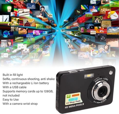 Digital Camera for Kids Teens Boys Girls Adults, 48MP 8X Zoom Digital Camera, Anti Shake Pocket Compact Portable Mini Rechargeable Camera, Gifts for Students Teens in Saudi Arabia