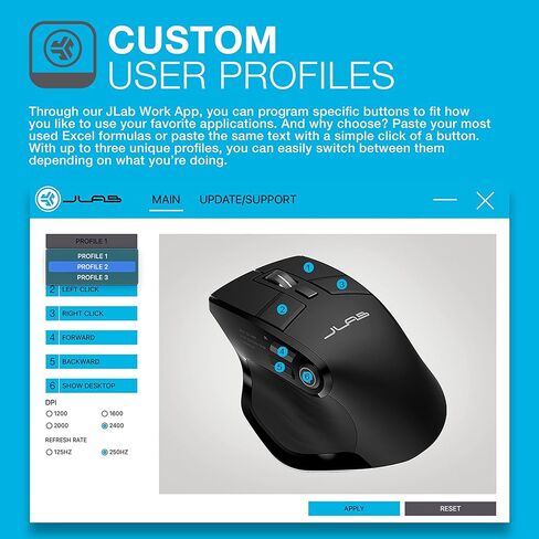 JLab Epic Wireless Mouse, Connect Via Bluetooth or USB Wireless Dongle, Multi-Device Toggle, Up to 3 Devices, OLED Display, Custom User Profiles, Adjustable Tracking, Full-Size, (4 Pack) in Saudi Arabia