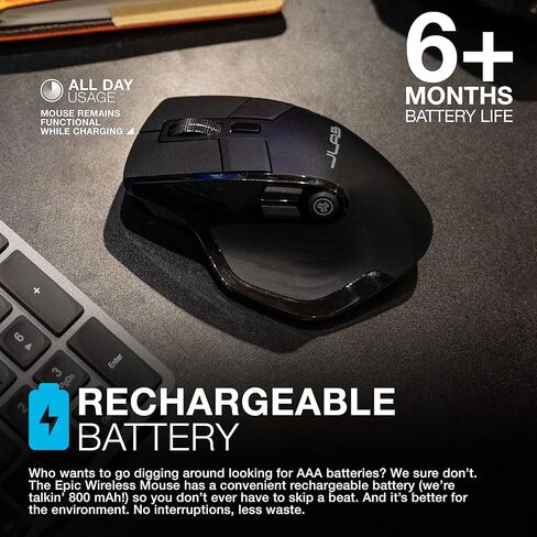 JLab Epic Wireless Mouse, Connect Via Bluetooth or USB Wireless Dongle, Multi-Device Toggle, Up to 3 Devices, OLED Display, Custom User Profiles, Adjustable Tracking, Full-Size, (4 Pack) in Saudi Arabia