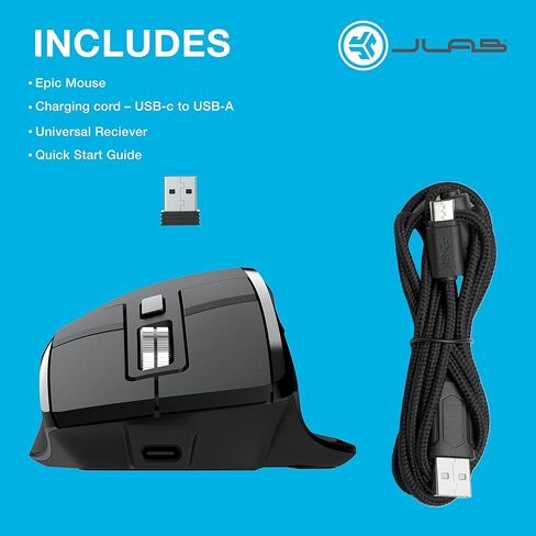JLab Epic Wireless Mouse, Connect Via Bluetooth or USB Wireless Dongle, Multi-Device Toggle, Up to 3 Devices, OLED Display, Custom User Profiles, Adjustable Tracking, Full-Size, (4 Pack) in Saudi Arabia