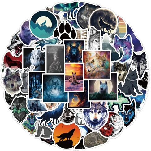 Zutena 100pcs Wolf Stickers for Water Bottles Laptop Phone Case Skateboard Computer iPad Notebook,Waterproof Vinyl Wolf Stickers Decals Pack for Kids Boys Teens Party Favors in Kuwait