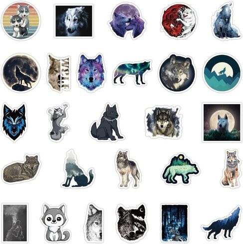 Zutena 100pcs Wolf Stickers for Water Bottles Laptop Phone Case Skateboard Computer iPad Notebook,Waterproof Vinyl Wolf Stickers Decals Pack for Kids Boys Teens Party Favors in Kuwait