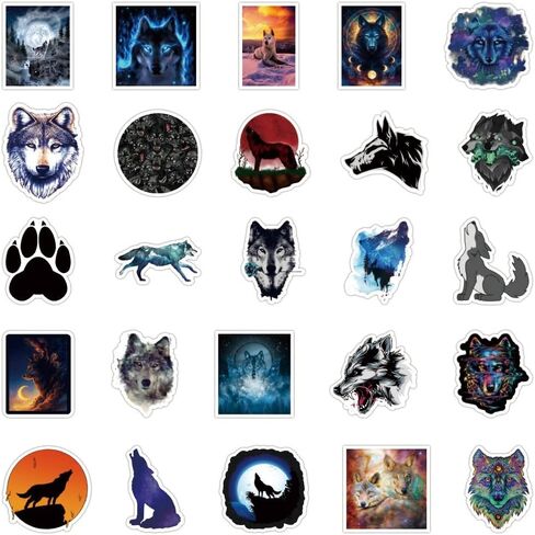 Zutena 100pcs Wolf Stickers for Water Bottles Laptop Phone Case Skateboard Computer iPad Notebook,Waterproof Vinyl Wolf Stickers Decals Pack for Kids Boys Teens Party Favors in Kuwait