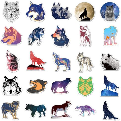 Zutena 100pcs Wolf Stickers for Water Bottles Laptop Phone Case Skateboard Computer iPad Notebook,Waterproof Vinyl Wolf Stickers Decals Pack for Kids Boys Teens Party Favors in Kuwait