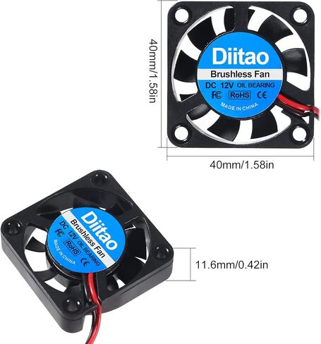 Diitao 5PCS 4010 12V مروحة تبريد، 40x40x10mm مروحة تبريد بدون فرش مع ضوء RGB، 0.05A مروحة تبريد تمامًا للطابعة ثلاثية الأبعاد DVR PC (2-Pin DC 12V RGB متعدد الألوان) in Kuwait