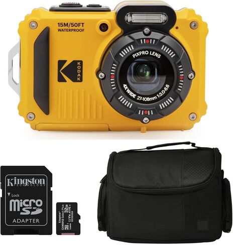 كاميرا Kodak PIXPRO WPZ2 الرقمية القوية المقاومة للماء بدقة 16 ميجابكسل مع تكبير 4X (أصفر) حزمة مع حافظة وبطاقة MicroSD سعة 32 جيجابايت (3 عناصر) in Saudi Arabia