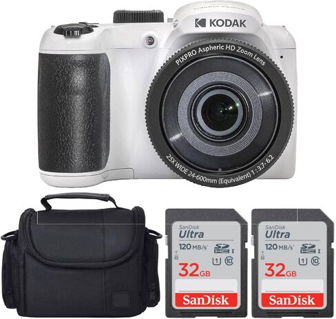 كاميرا Kodak PIXPRO AZ255 الرقمية + بطاقة ذاكرة SanDisk سعة 32 جيجابايت (2) + حقيبة كاميرا/فيديو رقمية (أسود) in Kuwait