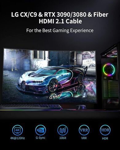 كابل HDMI من الألياف الضوئية Silkland 8K بطول 100 قدم، [آمن داخل الحائط] كابل HDMI 2.1 للألعاب والمسرح المنزلي 120/144 إطارًا في الثانية، ARC/eARC، HDR، HDCP2.2&2.3 متوافق مع PS5، Xbox، Roku/LG/Sony/Apple تلفزيون، آر تي إكس 3090 in Kuwait