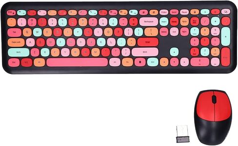 Girl 110Keys Keyboard Mouse Combo, Retro Mixed Color Keyboard with Cute Mouse Set, 1200 DPI 3Keys Wireless Mouse for Gaming PC (Mixed Color Keyboard and Mouse Set) in Saudi Arabia