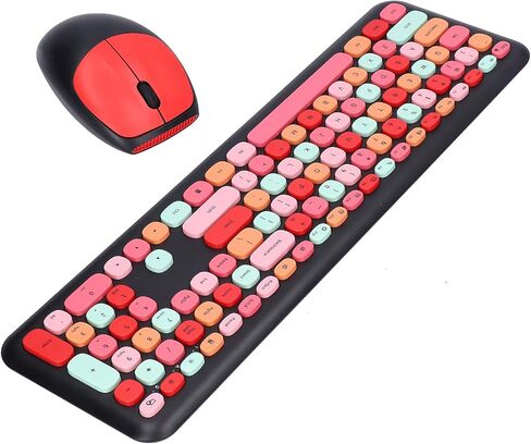 Girl 110Keys Keyboard Mouse Combo, Retro Mixed Color Keyboard with Cute Mouse Set, 1200 DPI 3Keys Wireless Mouse for Gaming PC (Mixed Color Keyboard and Mouse Set) in Saudi Arabia