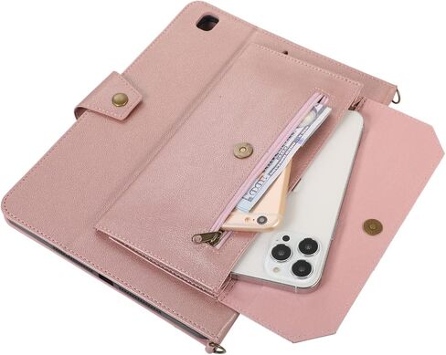 Wallet case for iPad Mini6 8.3 inch，iPad Mini 6th Generation 2021 case PU Leather with Shoulder Strap Pen Holder Hand Strap Card Holder Pocket Kickstand (iPad Mini6（2021）, Brown) in Kuwait