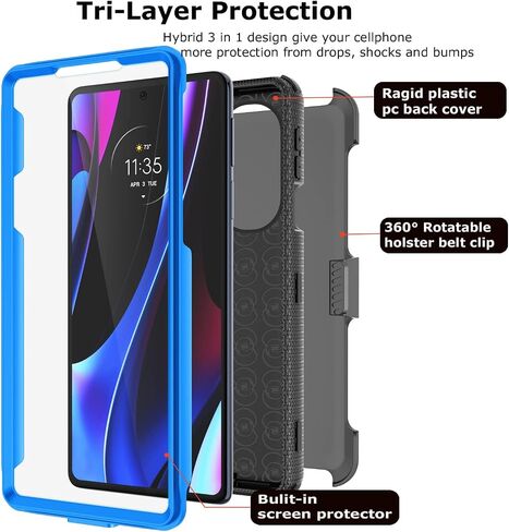 حافظة Takfox Moto Edge Plus 2022، لهاتف Motorola Edge+2022/ X30/Moto Edge 30 Pro حافظة 2022 بمشبك حزام، [واقي شاشة مدمج] [مسند] غطاء متين مقاوم للصدمات شديد التحمل - أخضر in Kuwait