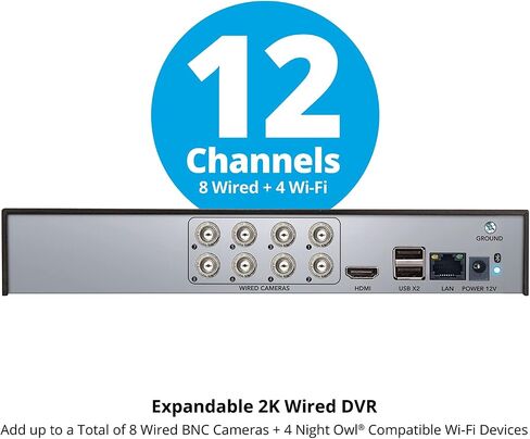 نظام كاميرا مراقبة منزلية للفيديو Night Owl 2-Way Audio 12 قناة DVR مع (4) كاميرات ردع داخلية/خارجية سلكية بدقة 2K HD ومحرك أقراص ثابت سعة 1 تيرابايت (إضافة ما يصل إلى 4 كاميرات سلكية و4 Wi-Fi أخرى) in Saudi Arabia