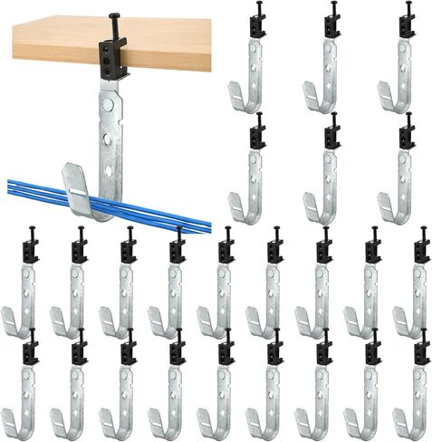 Blulu 25 Pcs Cable Support J Hook with Beam Clam Swivel Heavy Duty Metal Hangers for J Hook Hanging Cable Management Organizing Wire G60 Galvanized Steel (3/4 Inch) in Kuwait