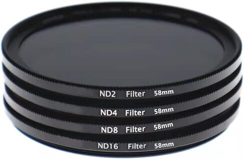 فلتر عدسة كثافة محايدة ND2 ND4 ND8 ND16 مقاس 58 ملم، فلتر ان دي مطلي مقاوم للماء ورفيع للغاية (58 ملم) in Kuwait