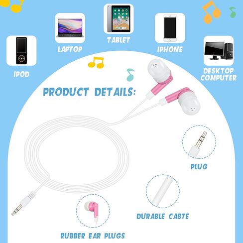 300 Packs Bulk Earbuds Headphones Earphones Kids in Ear Earbuds Colorful Classroom Headphones Bulk Wired Ear Buds Earphones Bulk for Smartphones Laptop Classroom School Library Kids Adults Supplies in Kuwait