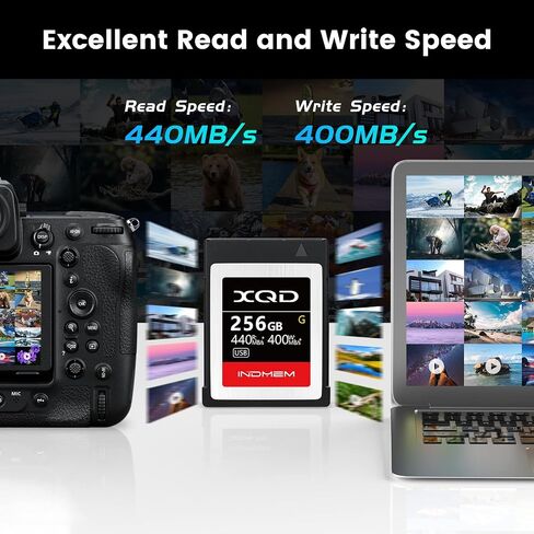 INDMEM XQD 128GB Memory Cards, 5X Tough MLC XQD Flash Memory Cards High Speed G Series| Max Read 440MB/s, Max Write 400MB/s in Kuwait