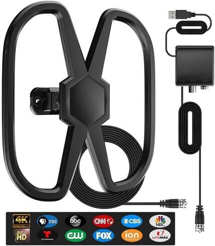 TV Antenna 950 Miles Long Range -2023 Newest Digital TV Antenna 360° Adjustable/Reception Amplified Indoor Outdoor Antenna Support 8K 4K 1080p and All Older TV-Signal Booster with 36ft Coaxial Cable in Kuwait