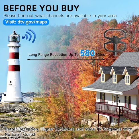 TV Antenna 950 Miles Long Range -2023 Newest Digital TV Antenna 360° Adjustable/Reception Amplified Indoor Outdoor Antenna Support 8K 4K 1080p and All Older TV-Signal Booster with 36ft Coaxial Cable in Kuwait