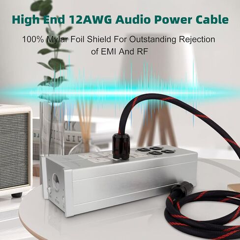 كابل طاقة صوت Monosaudio 12AWG HiFi من النحاس النقي عالي النقاء OFC Audiophile سلك طاقة مطلي بالذهب قابس 125 فولت 15 أمبير كابل طاقة مجدول HiFi لمكبر الصوت، والفرعي، والقرص الدوار، والأمبير، وDAC (6.6 قدم/2 متر) in Saudi Arabia