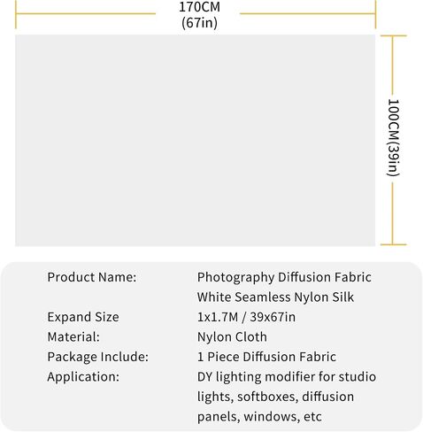 Selens 1 Yard x 67 Inch / 1M x 1.7M Diffusion Fabric, Nylon Silk White Seamless Light Modifier for Photography Lighting, Softbox and Light Tents in Saudi Arabia