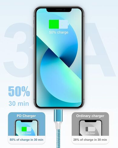 كيبل شحن USB C الى لايتنينج، كيبل شحن ايفون (6 اقدام)، كيبل شحن سريع معتمد من ام اف اي متوافق مع ايفون 14/14 برو ماكس/13/13 برو ماكس/12/12 برو ماكس/11 in Kuwait