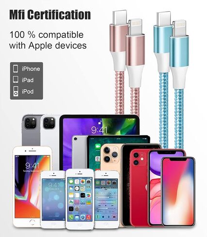 كيبل شحن USB C الى لايتنينج، كيبل شحن ايفون (6 اقدام)، كيبل شحن سريع معتمد من ام اف اي متوافق مع ايفون 14/14 برو ماكس/13/13 برو ماكس/12/12 برو ماكس/11 in Kuwait